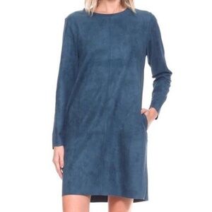 JOH AURORA NAVY CREW NECK FAUX SUEDE DRESS WITH POCKETS SIZE M
